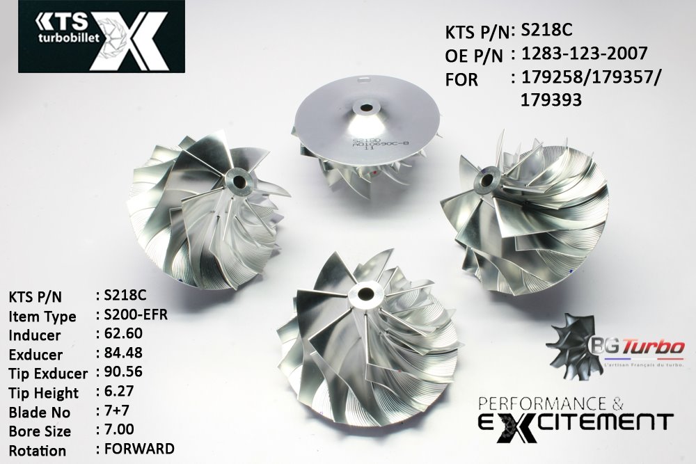 Turbo ROUE FORGÉE MFS PERFORMANCE - 7+7 PALES - INDUCER : 62,6 - EXDUCER : 84,48 - TYPE : S200-EFRANGLE : 55° - ROTATION : Forward - SUPER BACK : 6,2 - BORE SIZE : 7
